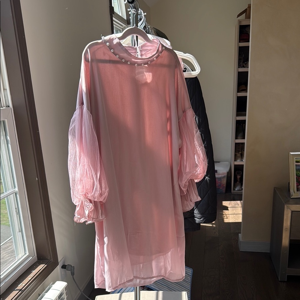 Pink Sheer Dress with Pearl Accents Womens Mens Pregnancy maternity medium